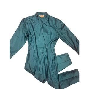 1980s VINTAGE JOAN WALTERS TEAL JUMPSUIT SIZE 16 Or XL